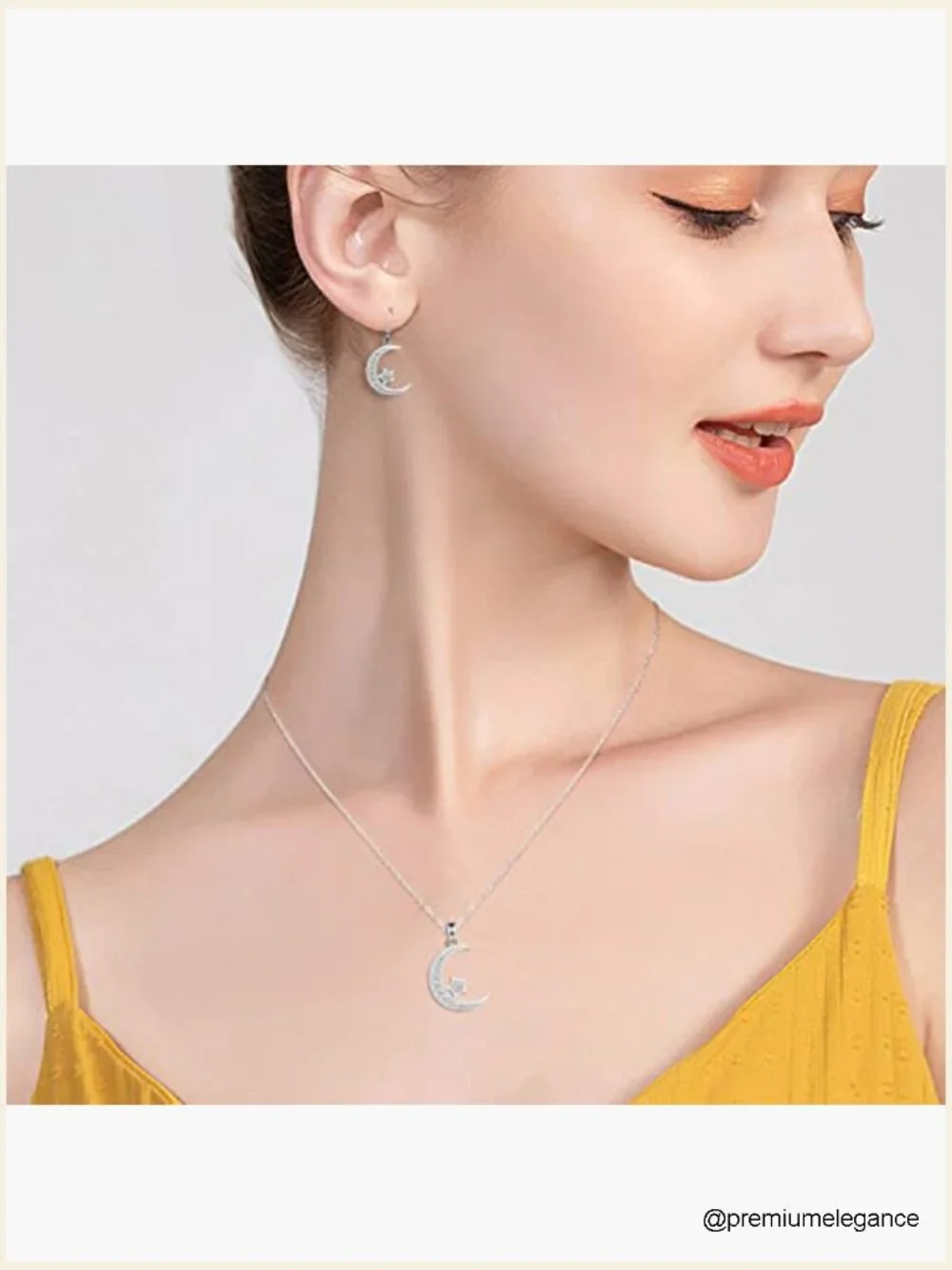 Sterling Silver Crescent Moon Star Necklace Cubic Zirconia 18